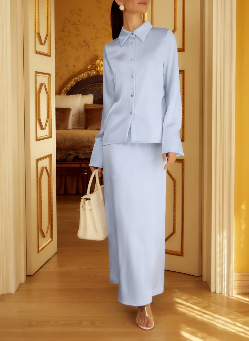 Lichi Satin shirt with golden buttons
